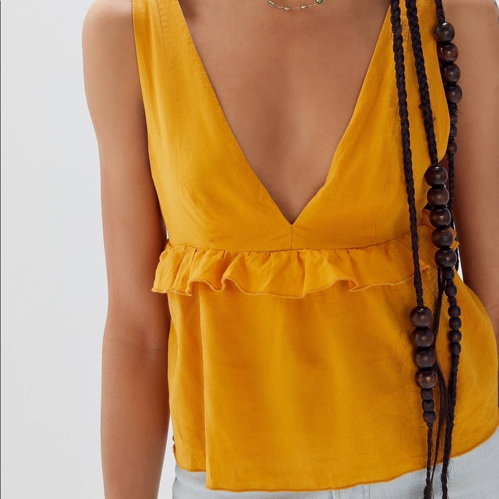 Urban Outfitters Karen Linen Ruffle Babydoll Tank
